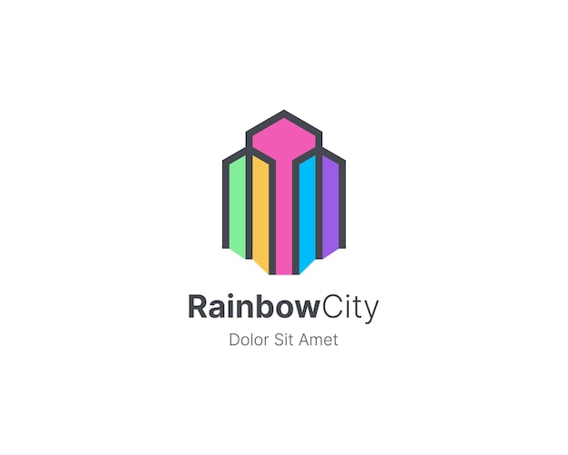 Ciudad arco iris con el logotipo de la línea creativa