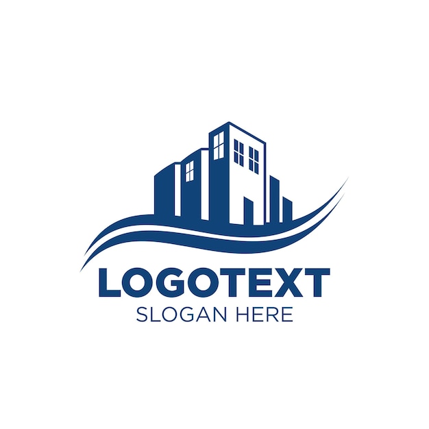 una ciudad azul con diseño de logotipo de edificio
