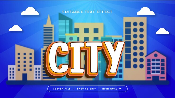 Vector ciudad colorida estilo de fuente de efecto de texto editable en 3d