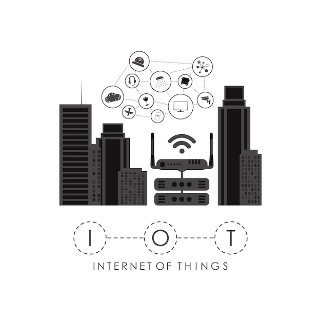 Ciudad conectada a Internet Internet de las cosas y concepto de automatización Bueno para sitios web y presentaciones Ilustración vectorial