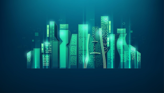 Ciudad digital o concepto de ciudad futurista. Metaverso o concepto de tecnología de realidad virtual.