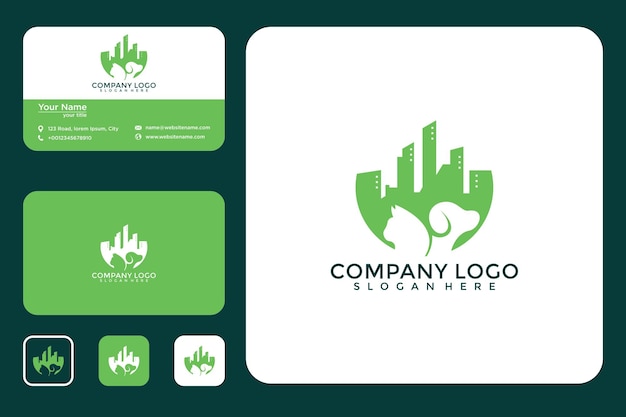ciudad con diseño de logotipo animal y tarjeta de visita.