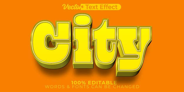 Ciudad Efecto de texto vectorial Editable Alfabeto Ciudad País Población urbana