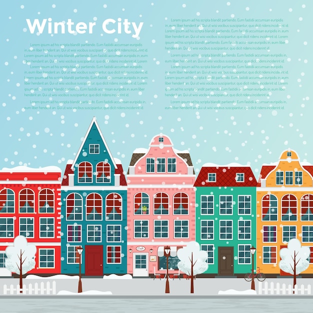 Vector ciudad europea del invierno. departamento