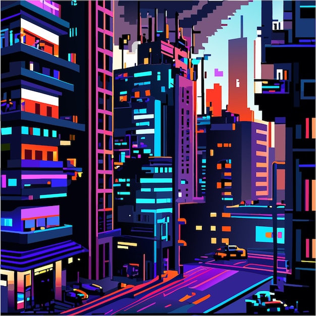 Ciudad de los fallos Cyberpunk Pixel Art Realities