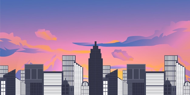 Vector ciudad horizonte vector ilustración paisaje urbano vista de la ciudad durante el día en estilo plano