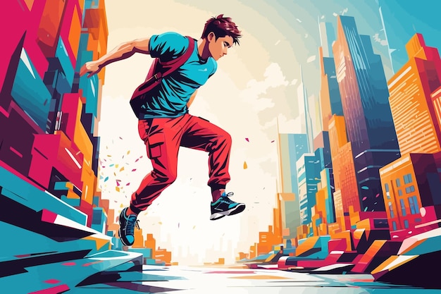 Vector ciudad de la ilustración del parkour