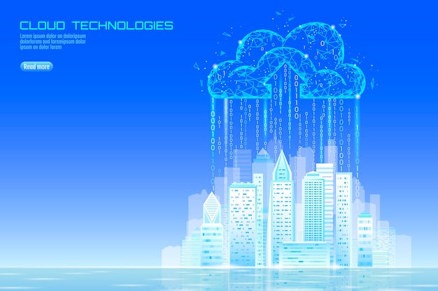 Ciudad inteligente 3D luz nube informática paisaje urbano.