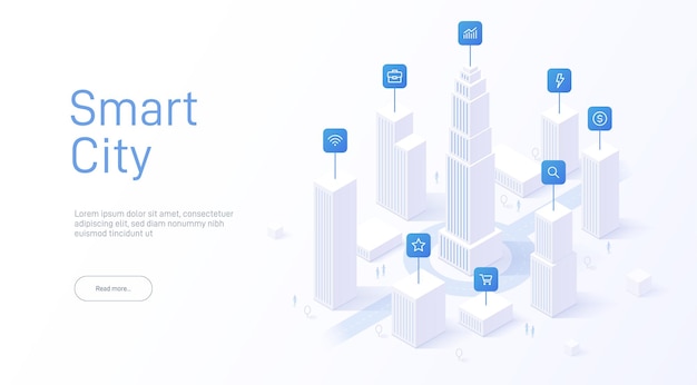 Ciudad inteligente isométrica 3d para diseño de concepto Tecnología de energía energética iot Conexión de red global