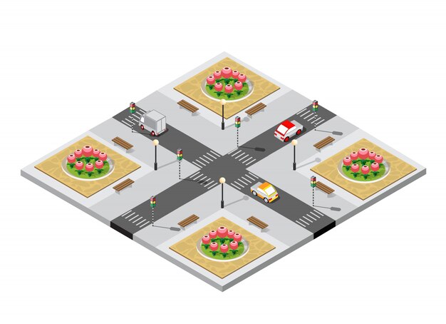 Ciudad isométrica intersección 3D
