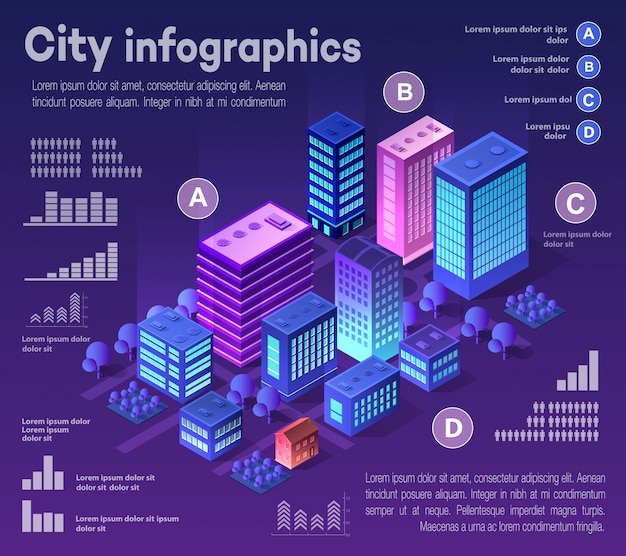 Ciudad isométrica de violeta.
