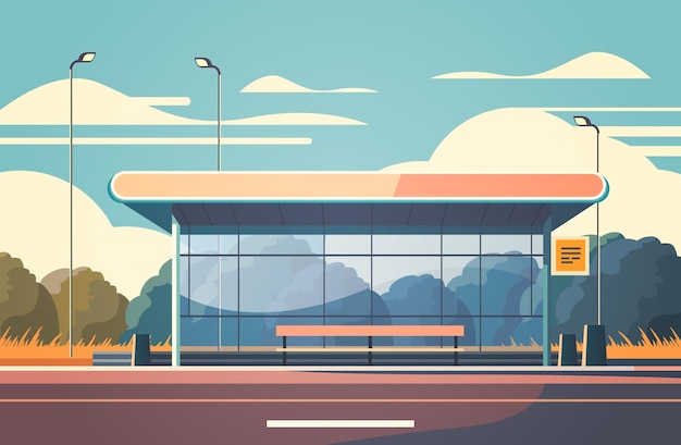 ciudad moderna edificio de transporte terminal de espera de la estación de autobuses para el transporte de pasajeros ilustración vectorial horizontal