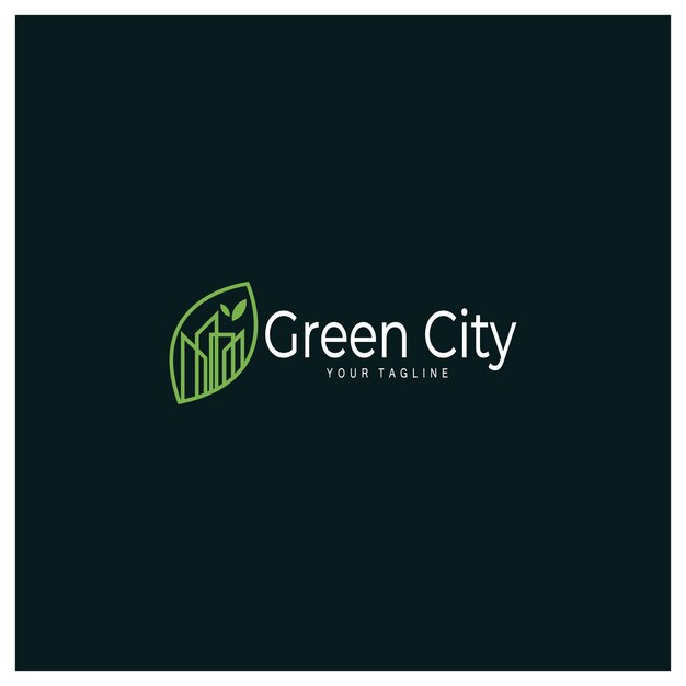 ciudad moderna verde y saludable con diseño de logotipo de hoja para edificios de propiedad comercial arquitecto de ecocidad