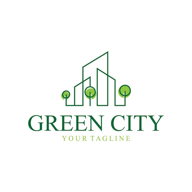 ciudad moderna verde y saludable con diseño de logotipo de hojas para la construcción de propiedades comerciales ciudad ecológica arquitecto de la ciudad del futuro respetuoso con el medio ambiente