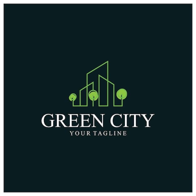 ciudad moderna verde y saludable con diseño de logotipo de hojas para la construcción de propiedades comerciales ciudad ecológica arquitecto de la ciudad del futuro respetuoso con el medio ambiente