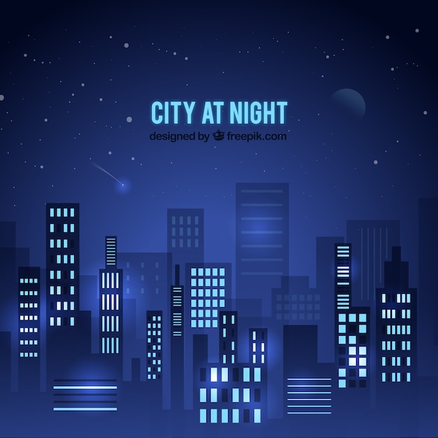 Vector ciudad por la noche en tonos azules