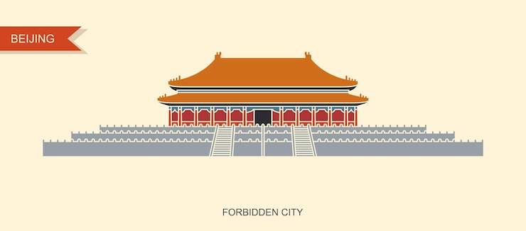 Vector la ciudad prohibida en beijing china ícono de estilo retro vectorial