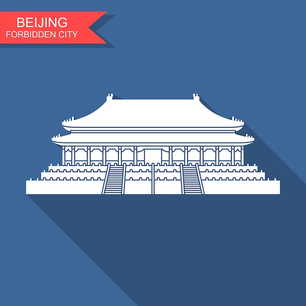 La Ciudad Prohibida en Beijing China Icono vectorial con larga sombra