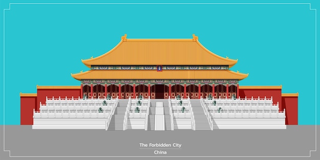 Ciudad Prohibida en Beijing, famoso monumento de China, vector gráfico.