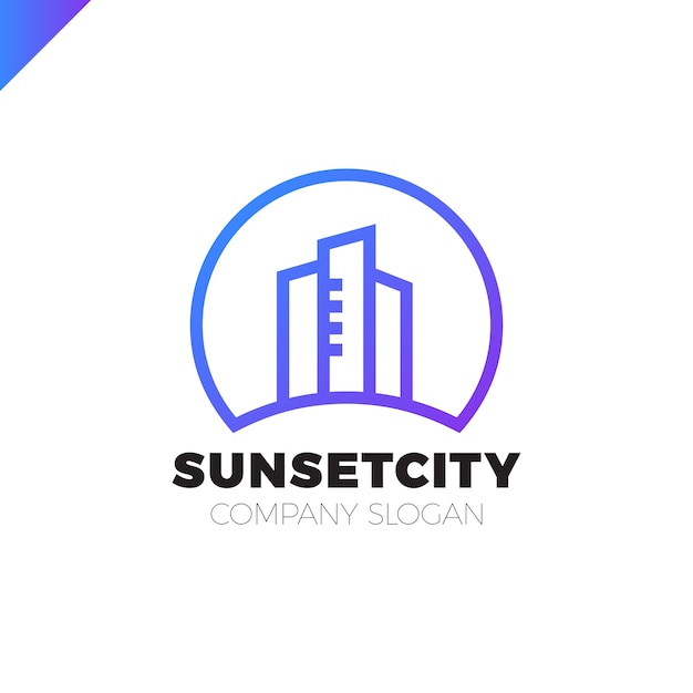 Vector ciudad en sun icon logo design element