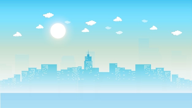 Vector ciudad de vector al fondo de banner de paisaje al atardecer