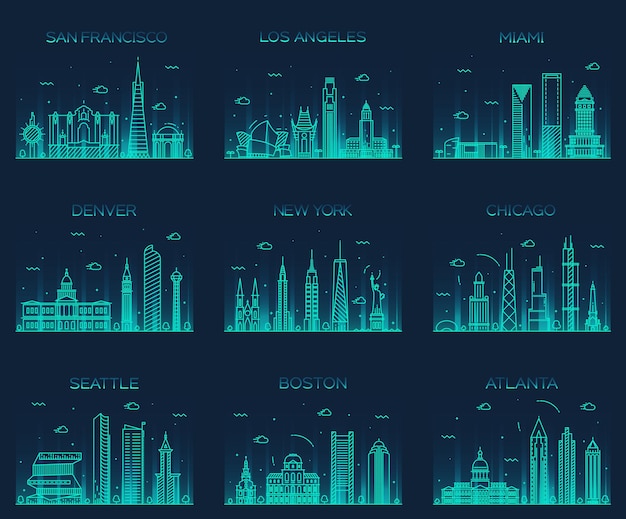 ciudades americanas. San Francisco, Nueva York, Chicago, Los Ángeles, Miami, Atlanta, Boston, Seattle