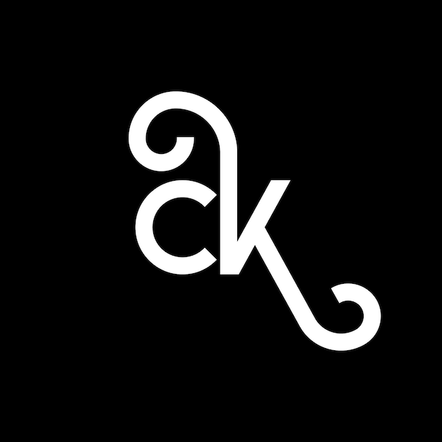 CK diseño de letra de logotipo en fondo negro CK iniciales creativas concepto de logotipo de letra ck diseño de letra CK diseño en letra blanca en fondo negra C K c k logotipo