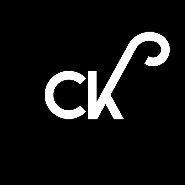 Vector ck diseño de letra de logotipo en fondo negro ck iniciales creativas concepto de logotipo de letra ck diseño de letra ck diseño en letra blanca en fondo negra c k c k logotipo