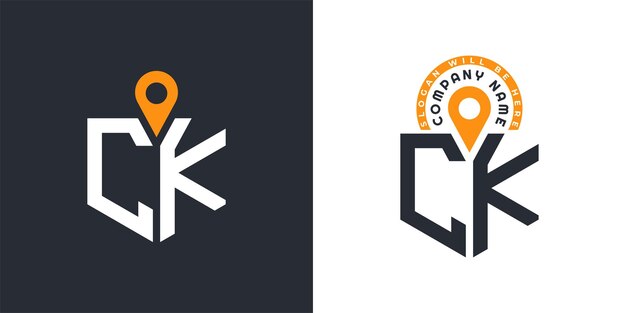 CK Ubicación Logo Bundle Carta CK Logo Iconos de doble vector para el reclutamiento y la navegación