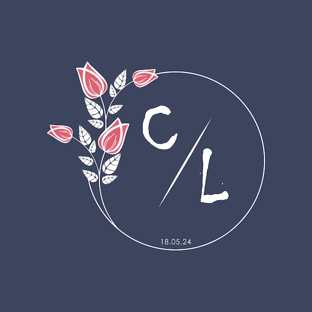 CL monograma inicial algunas rosas círculo de boda con diseño creativo