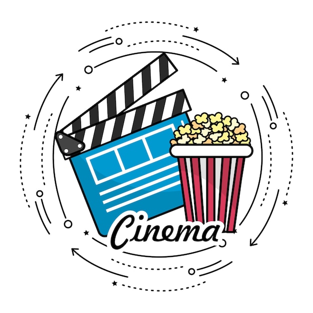 claqueta con palomitas de maíz a la película cinematográfica
