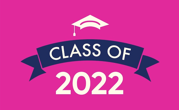 Vector clase de 2022 con gorra de graduación. diseño plano simple en rosa