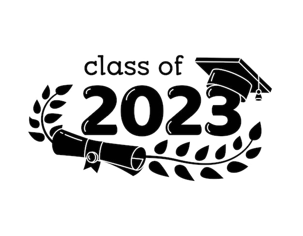 Clase de 2023 año graduación signo premios concepto banner en estilo monocromo emblema negro