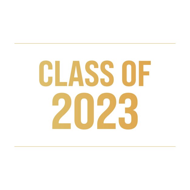 Clase de 2023 Letras amarillas sobre un fondo blanco con líneas en la parte superior e inferior Plantilla para estudiantes o escolares fiesta invitación de graduación banner Ilustración vectorial
