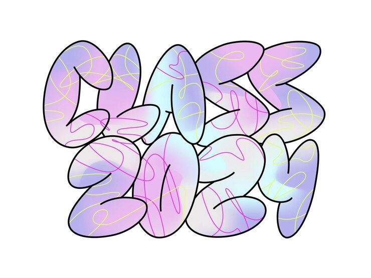 Vector clase de 2024 texto de burbuja manuscrito con textura grunge letras de globo funky para celebrar la graduación diseño vectorial para adhesivo de camiseta cartel impreso pancarta