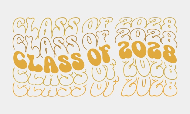Clase de 2028 Cita de graduación ondulada con contornos dorados Arte de tipografía en fondo blanco