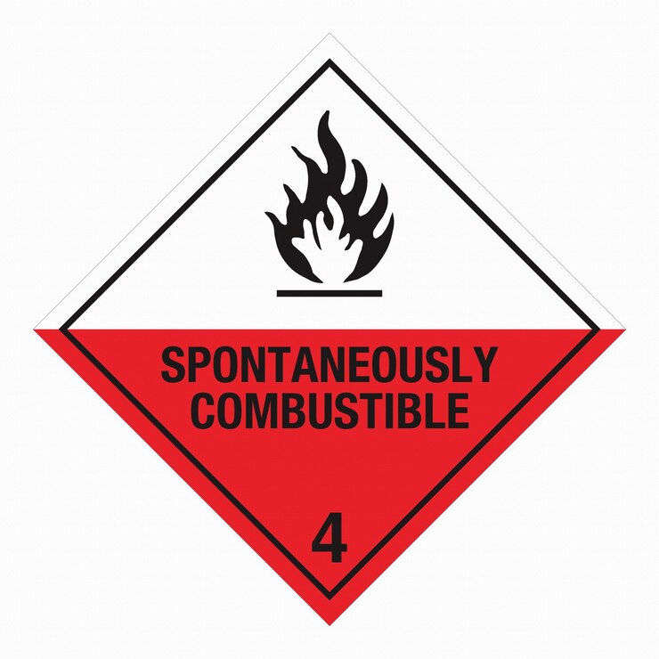 Vector clase 4 etiqueta de material peligroso hazmat iata sustancias de transporte susceptibles de combustión espontánea