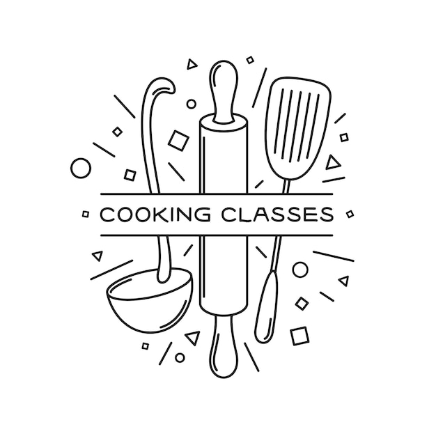 Clases de cocina contorno emblema de estilo Ilustración vectorial