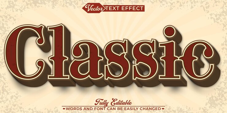Vector clásica retro vintage vector modelo de efectos de texto editable que se puede editar