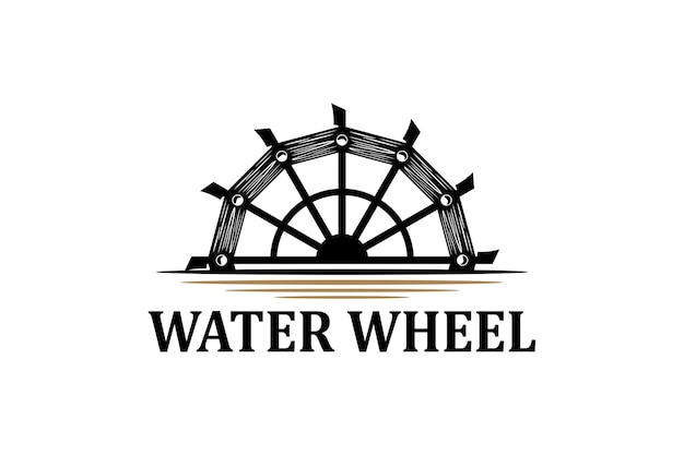 Clásica vieja rueda de agua de madera Noria de Siria o el diseño de logotipo árabe de Oriente Medio template vectorial