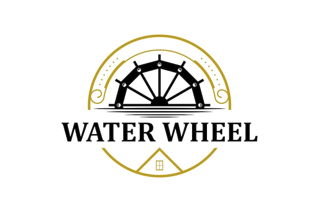 Clásica vieja rueda de agua de madera Noria de Siria o el diseño de logotipo árabe de Oriente Medio template vectorial