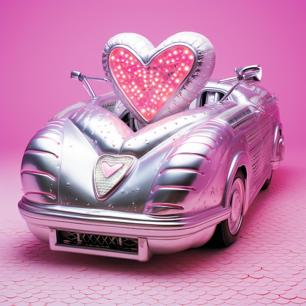 Vector el clásico coche rosa de barbie con corazón