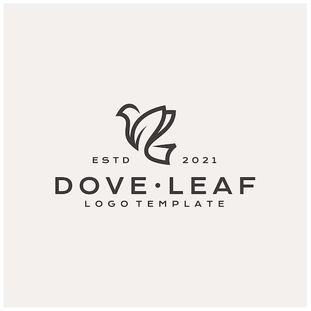 Clásico pájaro paloma voladora con alas de hoja para el diseño del logotipo de la etiqueta de vida silvestre de la naturaleza vintage