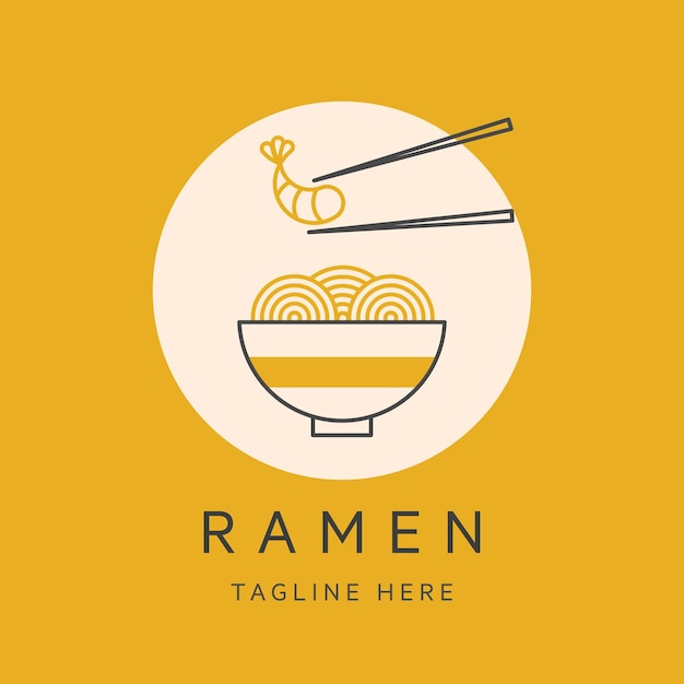 Clásico ramen line art logo vector símbolo ilustración tazón de sopa de fideos