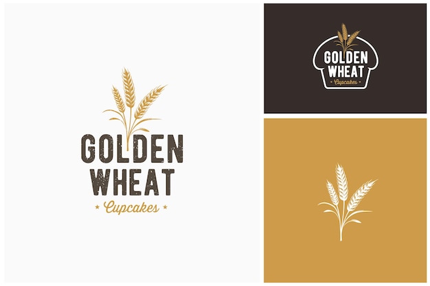 Vector clásico de trigo dorado arroz grano cereal avena cebada centeno para la cosecha de la granja o panadero logotipo vintage