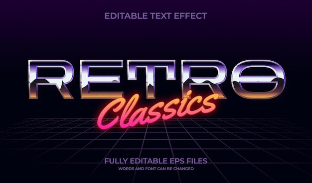 Clásicos retro de los años 80 efecto de texto editable