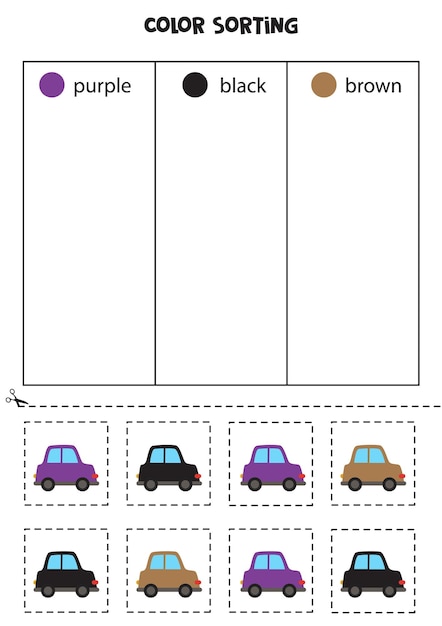 Clasifica los coches por colores. aprendizaje de colores para niños.