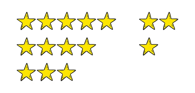 Clasificación 1 2 3 4 5 estrellas conjunto de iconos de garabateo estrella dorada uno dos tres cuatro cinco iconos dibujados a mano conjunto de estrellas aisladas variables