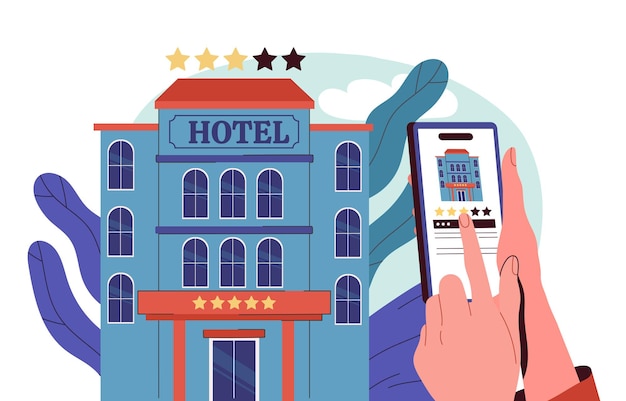 Clasificación de la aplicación móvil del hotel para los viajeros Los clientes dejan comentarios y reseñas en línea