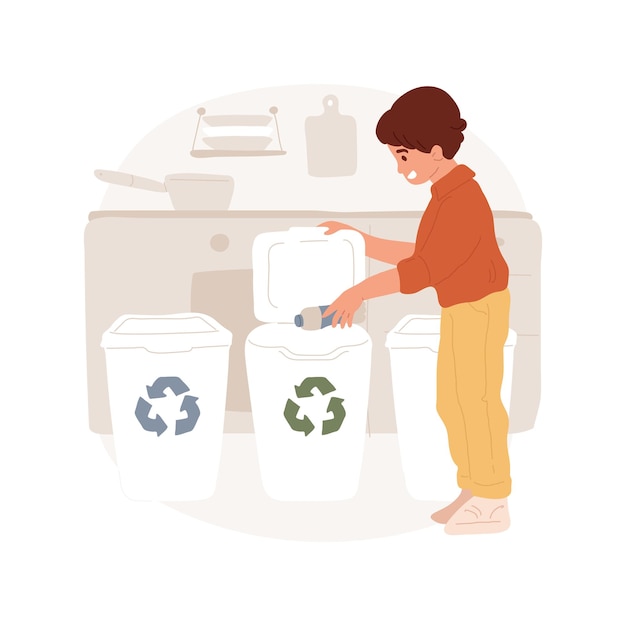 Clasificación de basura en casa ilustración vectorial de dibujos animados aislados
